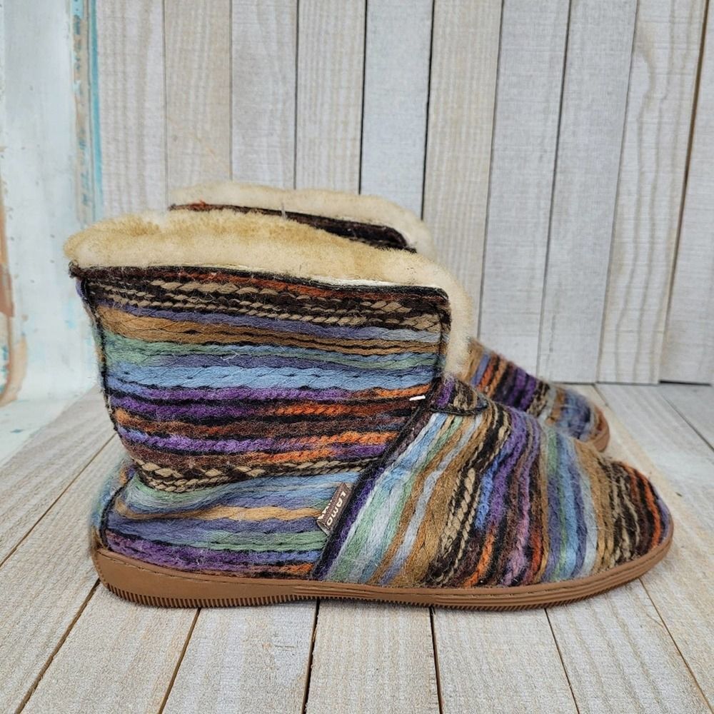 Lamo Multi-Color Colorful Fold Down Yarn Faux-Fur Lined Slippers Womens Size 10